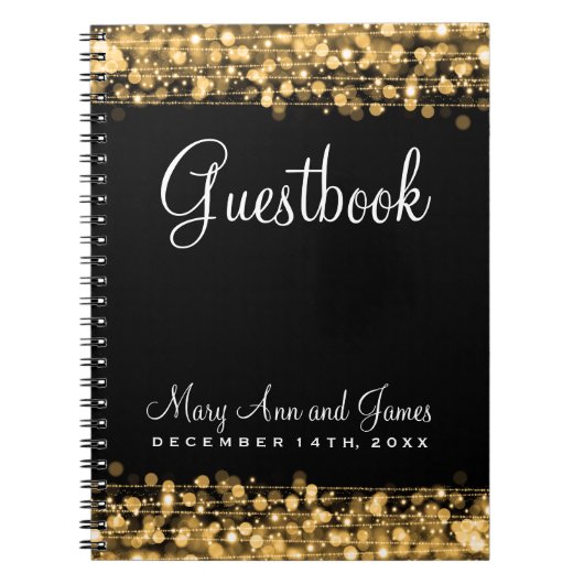 Weddenschap Gestbook Party Sparkles Gold Notitieboek (Voorkant)