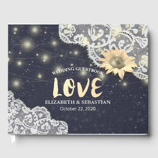 Weddenschap Gestbook Zonnebloemen en strijklichten Gastenboek (Voorkant)