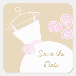 Weddenschap Gewn Pink Beige "Save the Date"-vierka Vierkante Sticker