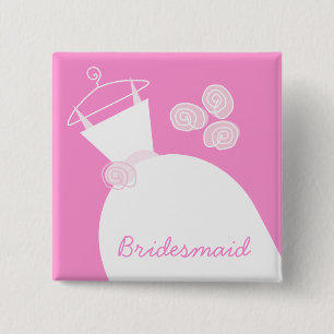 Weddenschap Gewonnen Roze 'Bridesmaid'-plein Vierkante Button 5,1 Cm