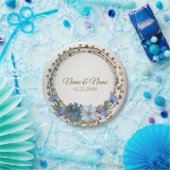 Weddenschap Gift Name Blue Floral Golden  Papieren Bordje (Feest)