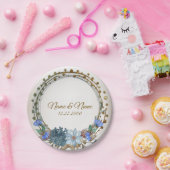 Weddenschap Gift Name Blue Floral Golden  Papieren Bordje (Feest)