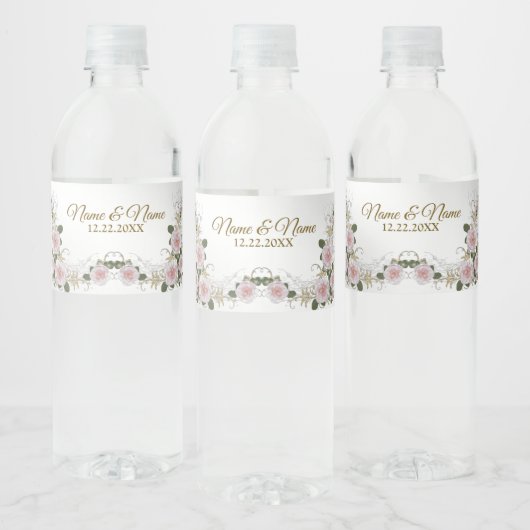 Weddenschap Gift Pink Floral Silver Elegant Waterfles Etiket (Flessen)