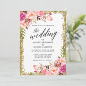Weddenschap Glitter Pink Floral Kaart (Staand voorkant)