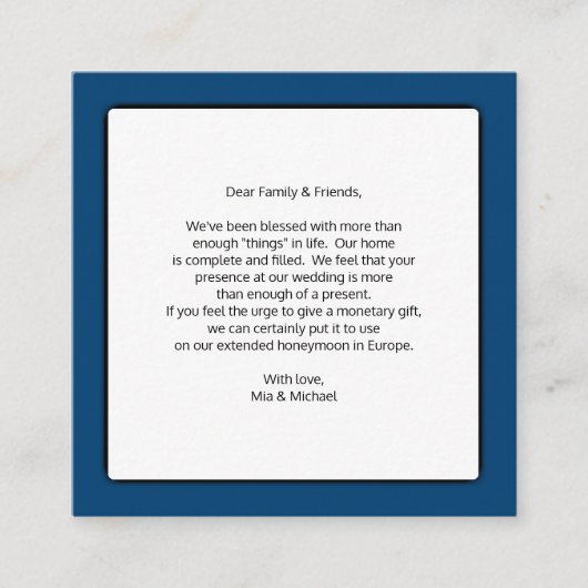 Weddenschap goed geldcadeautjes informatiekaartje (Voorkant)