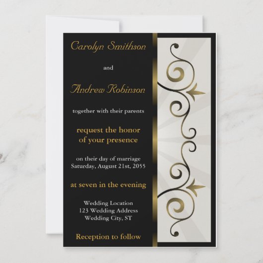 Weddenschap Gold Black Cream Elegant Spiral Kaart (Achterkant)