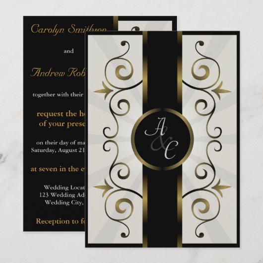 Weddenschap Gold Black Cream Elegant Spiral Kaart (Voorkant / Achterkant)