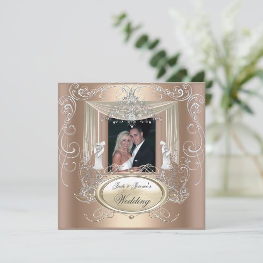 Weddenschap Gold Coffee Cream Silver  Elegant Kaart (Staand voorkant)