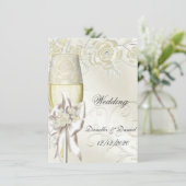 Weddenschap Gold Cream Pearl Floral Rozen 2 Kaart (Staand voorkant)