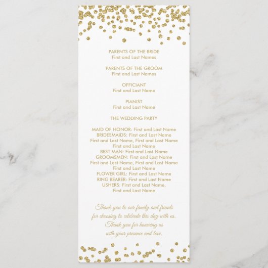 Weddenschap Gold Faux Glitter Confetti White Programmakaart (Achterkant)