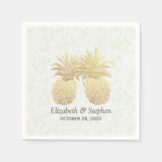 Weddenschap Gold Foil Pineapples Damaspapier Servet (Voorkant)