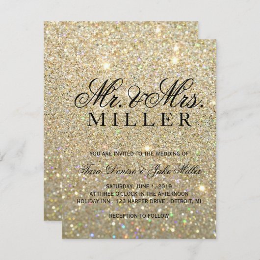 Weddenschap - Gold Glitter Fab Kaart (Voorkant / Achterkant)