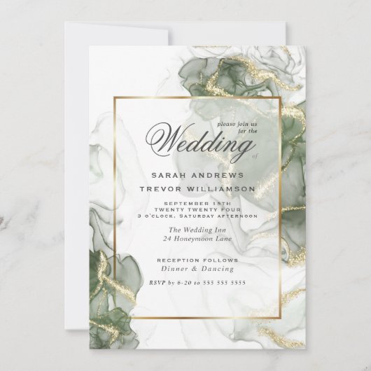 Weddenschap Gold Muted Sage Green Ink Kaart (Voorkant)