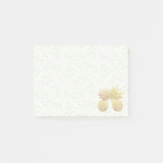 Weddenschap  Gold Pineappel Couple Damask Paper Post-it® Notes (Voorkant)