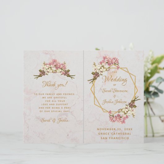 Weddenschap Gold Pink Orchids Marble Geometric (Staand voorkant)