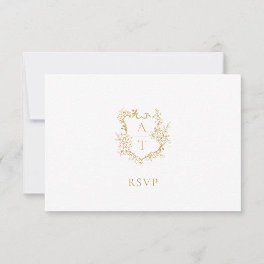 Weddenschap Gold Script Crest Monogram RSVP-kaart Kaart (Achterkant)