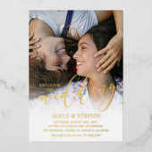 Weddenschap Gold Script-foto dubbelzijdig Folie Uitnodiging (Voorkant)