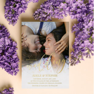 Weddenschap Gold Script-foto dubbelzijdig Folie Uitnodiging