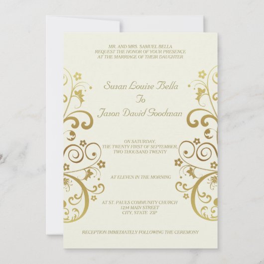 Weddenschap—Gold Swirls & ivoor 5x7 Kaart (Achterkant)