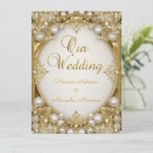 Weddenschap Gold White beige Cream Pearls Oval lij Kaart (Staand voorkant)