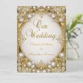 Weddenschap Gold White beige Cream Pearls Oval lij Kaart (Staand voorkant)