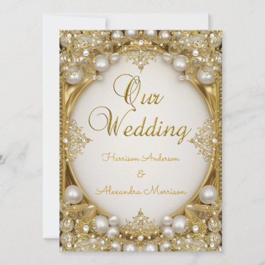 Weddenschap Gold White beige Cream Pearls Oval lij Kaart (Voorkant)
