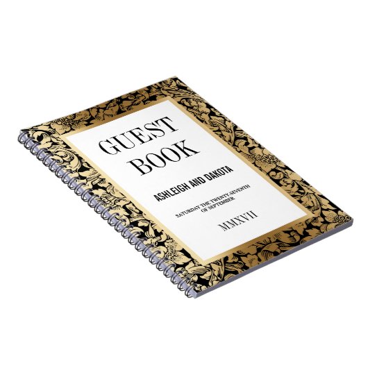 Weddenschap | Golden Floral Damask op Black Notitieboek (Rechterzijde)