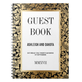 Weddenschap | Golden Floral Damask op Black Notitieboek