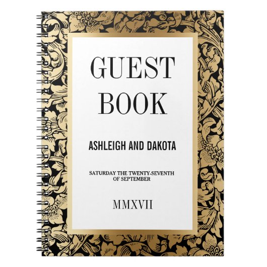 Weddenschap | Golden Floral Damask op Black Notitieboek (Voorkant)