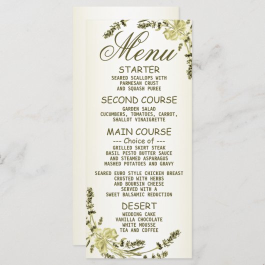 Weddenschap Golden Green Gellow Modern Dinner Menu (Voorkant / Achterkant)