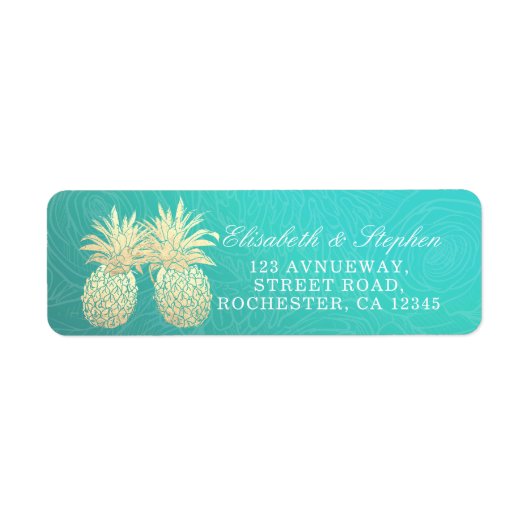 Weddenschap Golden Pineapple Couple Blauwgroen Roz Etiket (Voorkant)