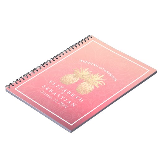 Weddenschap Goud anananas Pinkroze rozen Notitieboek (Linkerzijde)
