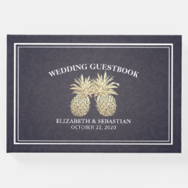 Weddenschap Goud-ananas Couple Navy Blue Gastenboek