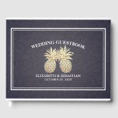 Weddenschap Goud-ananas Couple Navy Blue Gastenboek (Voorkant)