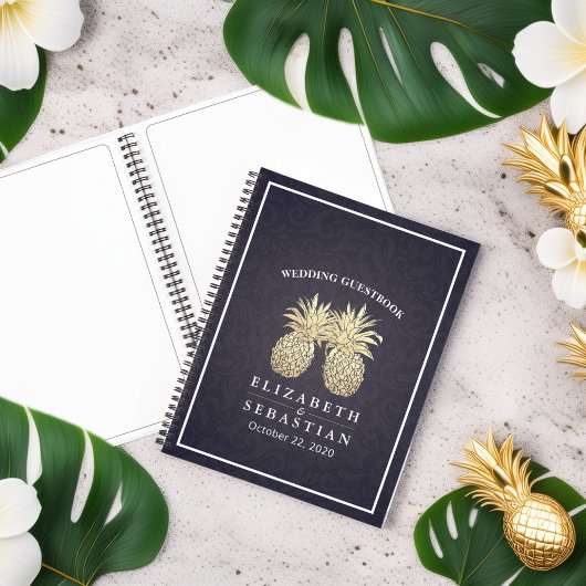 Weddenschap Goud-ananas Couple Navy Blue Notitieboek