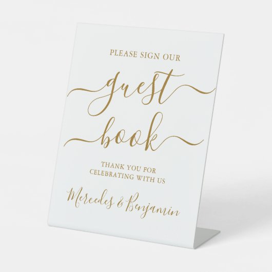Weddenschap Goud Elegant Calligrafie Reclamebord Met Voetstuk (Voorkant)