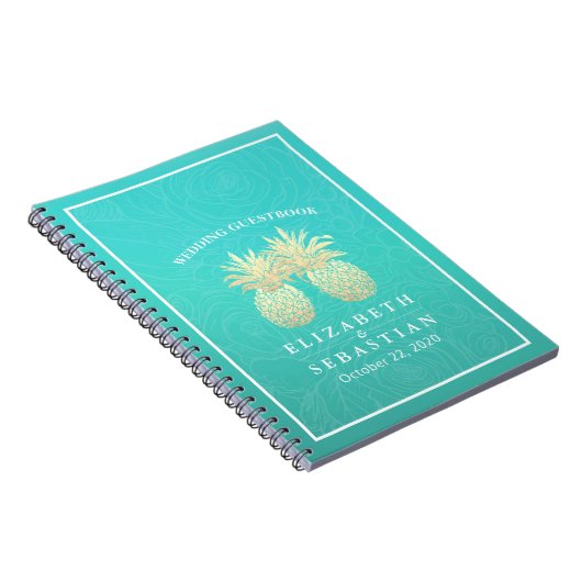 Weddenschap Goudanananas Paars Blauwgroen Rozen Notitieboek (Rechterzijde)