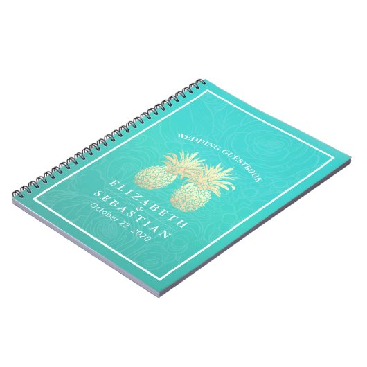 Weddenschap Goudanananas Paars Blauwgroen Rozen Notitieboek (Linkerzijde)