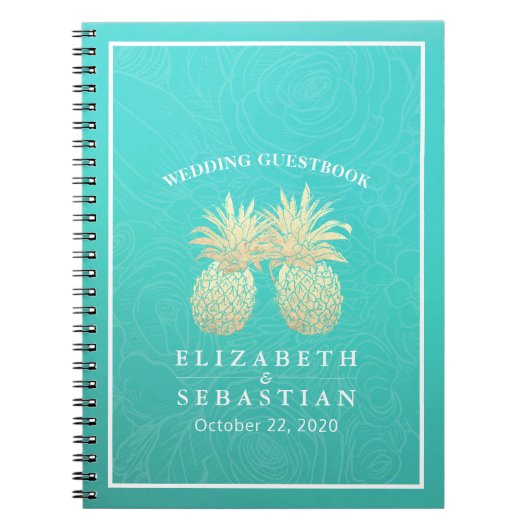 Weddenschap Goudanananas Paars Blauwgroen Rozen Notitieboek (Voorkant)