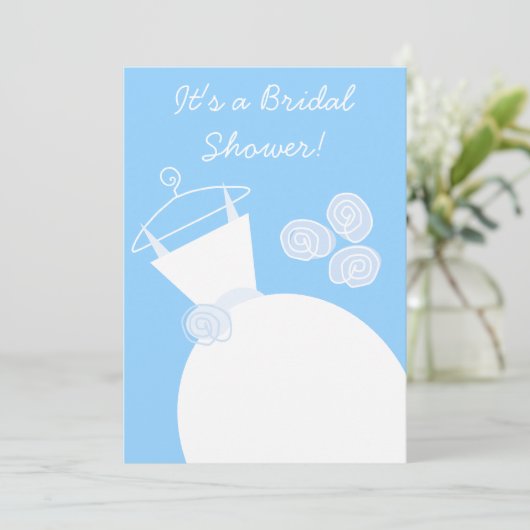 Weddenschap Gown Blue-bruid-doucheuitnodiging wit Kaart (Staand voorkant)