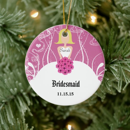 Weddenschap Gown Bridesmaid Weddenschap met Kerstm Keramisch Ornament (Boom)