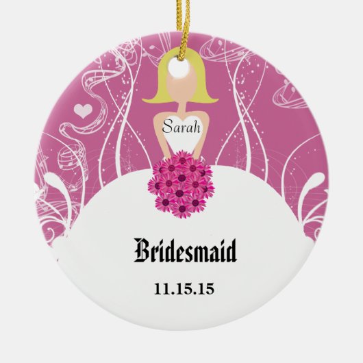 Weddenschap Gown Bridesmaid Weddenschap met Kerstm Keramisch Ornament (Voorkant)