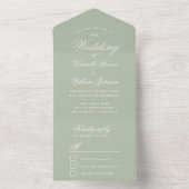 Weddenschap Green Elegant Script Calligraphy RSVP All In One Uitnodiging (Binnen)