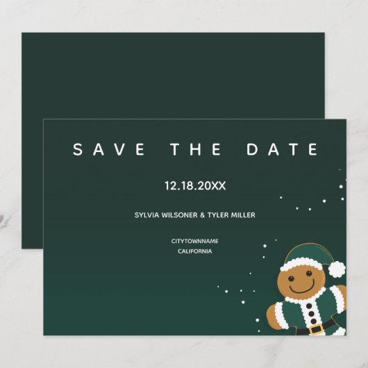 Weddenschap Green White Gingerbrood Santa Whimsica Save The Date (Voorkant / Achterkant)