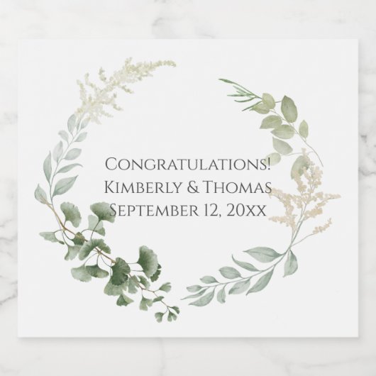 Weddenschap Greenery Eucalyptus Waterverf Datum Sparkling Wijnetiket (Enkel label)