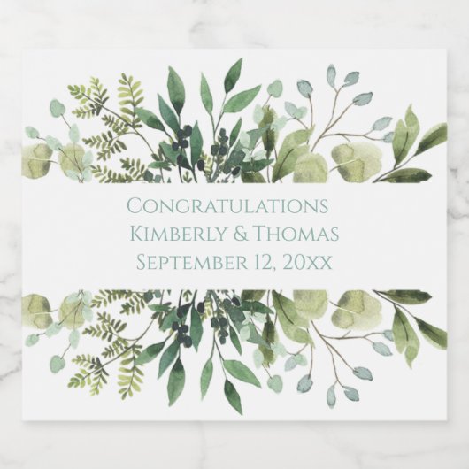 Weddenschap Greenery Eucalyptus Waterverf Datum Sparkling Wijnetiket (Enkel label)