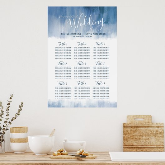 Weddenschap grijs blauw abstract tafelplan poster (Keuken)