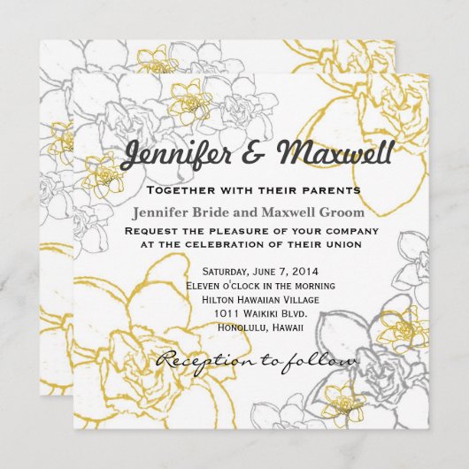 Weddenschap Grijs en Gele Bloemen Kaart (Voorkant / Achterkant)