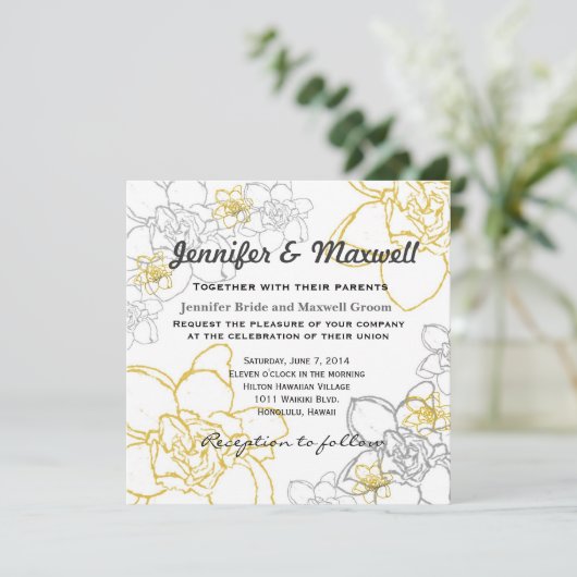 Weddenschap Grijs en Gele Bloemen Kaart (Staand voorkant)