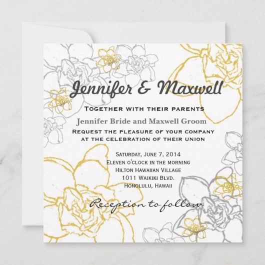 Weddenschap Grijs en Gele Bloemen Kaart (Voorkant)